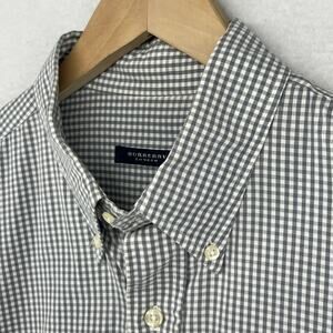BURBERRY Shirt Mens XL Oxford Gingham Check Button Down Cotton Gray USA
